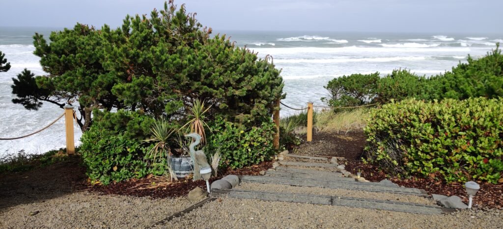 Lighted steps down to our oceanfront walking trail