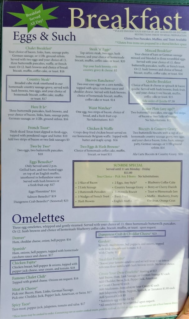 Breakfast Menu - Eggs & Such and Omelettes