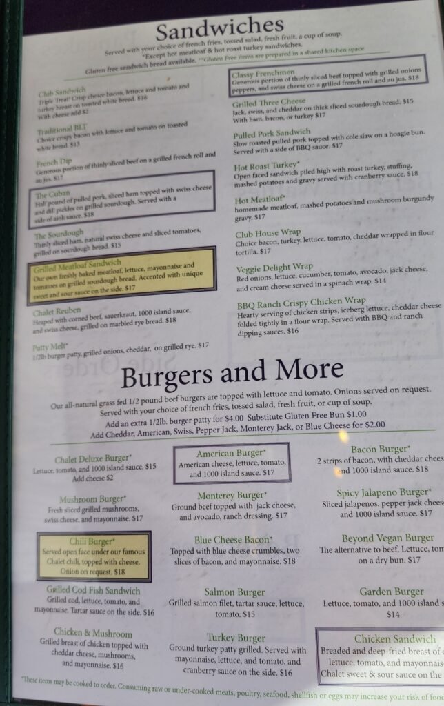 Sandwiches and Burgers and More Menu
